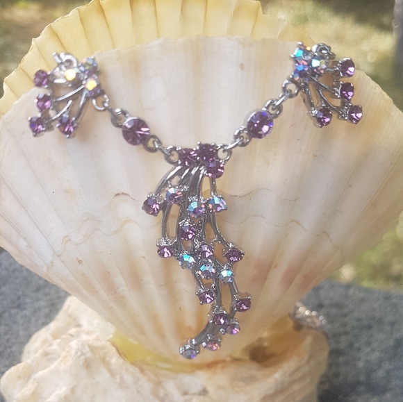 💜 Purple rhinestone tears necklace - Picture 8 of 9